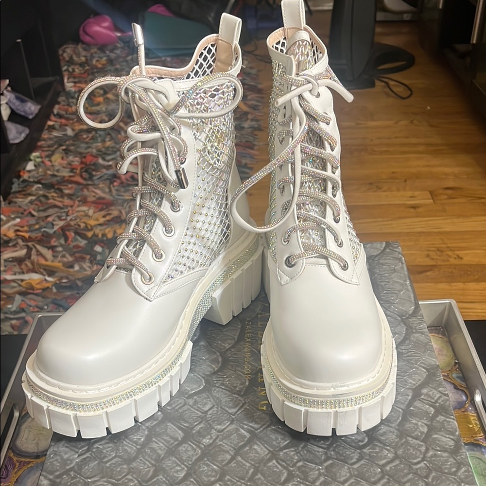 White Chunky Platform Combat Boots